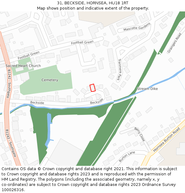 31, BECKSIDE, HORNSEA, HU18 1RT: Location map and indicative extent of plot