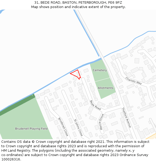 31, BEDE ROAD, BASTON, PETERBOROUGH, PE6 9PZ: Location map and indicative extent of plot