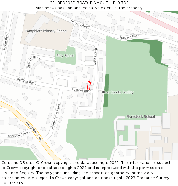 31, BEDFORD ROAD, PLYMOUTH, PL9 7DE: Location map and indicative extent of plot