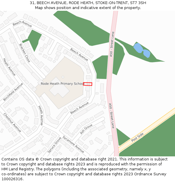 31, BEECH AVENUE, RODE HEATH, STOKE-ON-TRENT, ST7 3SH: Location map and indicative extent of plot