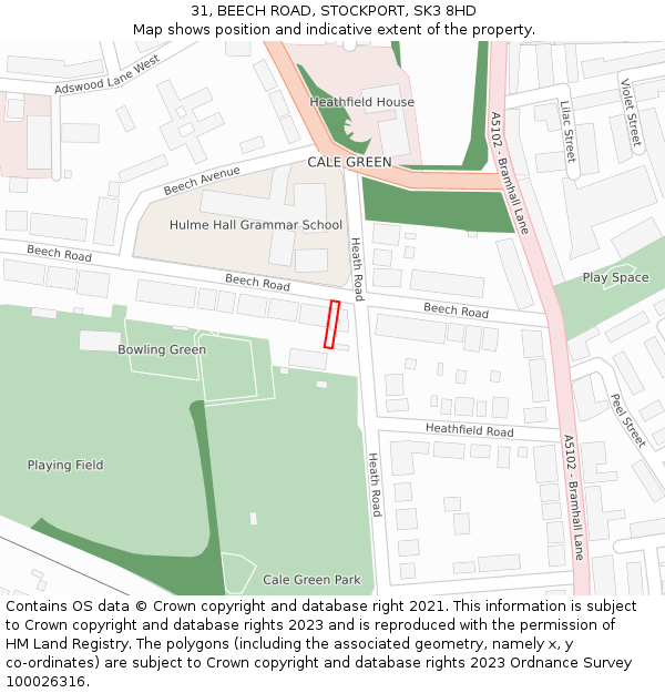 31, BEECH ROAD, STOCKPORT, SK3 8HD: Location map and indicative extent of plot