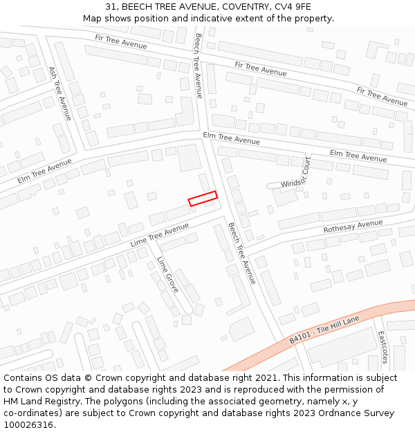 31, BEECH TREE AVENUE, COVENTRY, CV4 9FE: Location map and indicative extent of plot
