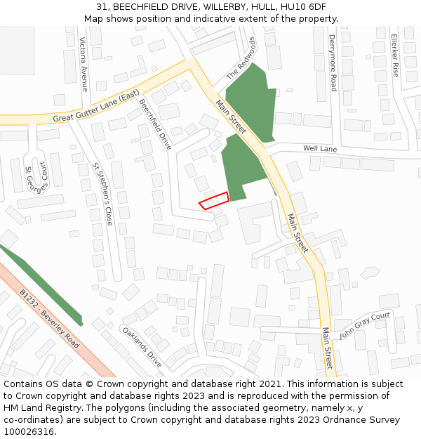 31, BEECHFIELD DRIVE, WILLERBY, HULL, HU10 6DF: Location map and indicative extent of plot