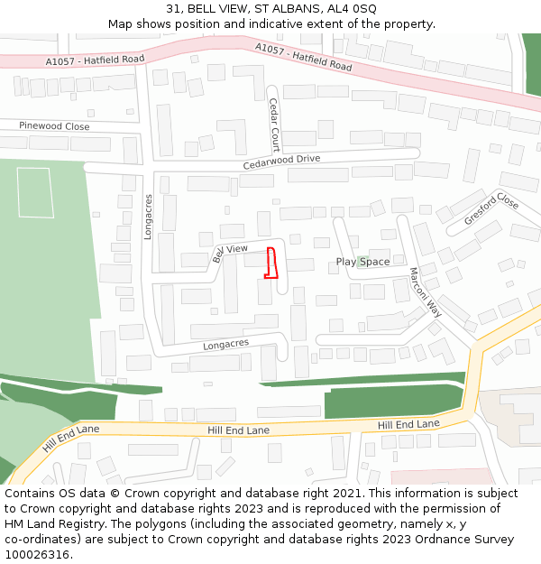 31, BELL VIEW, ST ALBANS, AL4 0SQ: Location map and indicative extent of plot