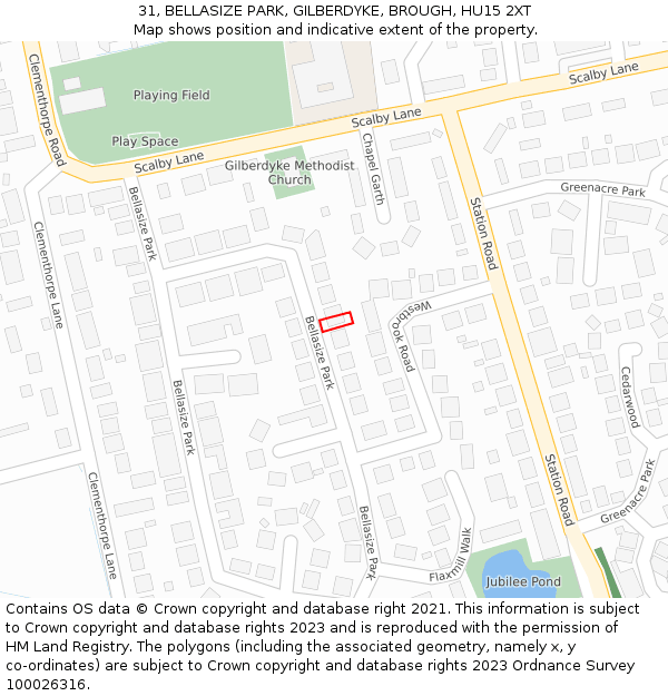 31, BELLASIZE PARK, GILBERDYKE, BROUGH, HU15 2XT: Location map and indicative extent of plot