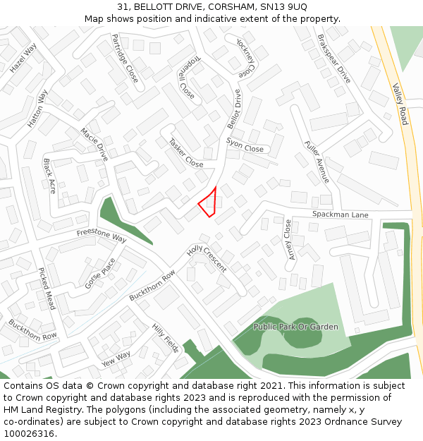 31, BELLOTT DRIVE, CORSHAM, SN13 9UQ: Location map and indicative extent of plot