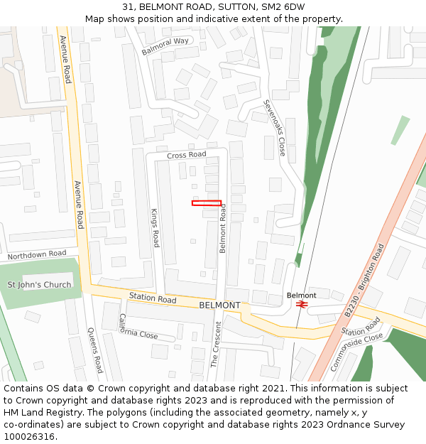 31, BELMONT ROAD, SUTTON, SM2 6DW: Location map and indicative extent of plot