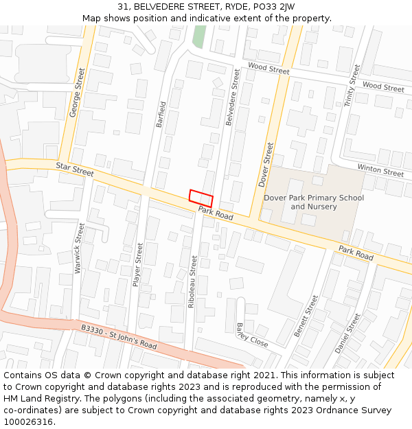 31, BELVEDERE STREET, RYDE, PO33 2JW: Location map and indicative extent of plot