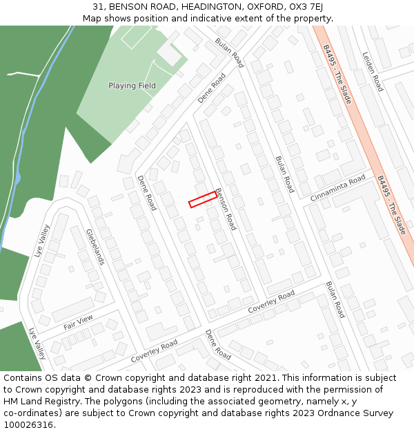 31, BENSON ROAD, HEADINGTON, OXFORD, OX3 7EJ: Location map and indicative extent of plot