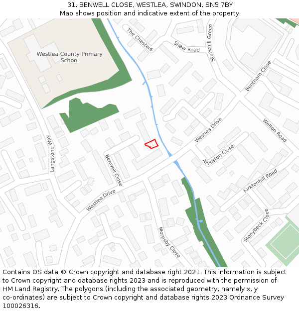 31, BENWELL CLOSE, WESTLEA, SWINDON, SN5 7BY: Location map and indicative extent of plot