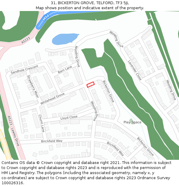 31, BICKERTON GROVE, TELFORD, TF3 5JL: Location map and indicative extent of plot