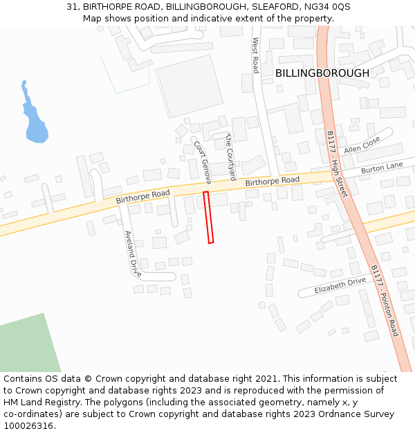 31, BIRTHORPE ROAD, BILLINGBOROUGH, SLEAFORD, NG34 0QS: Location map and indicative extent of plot