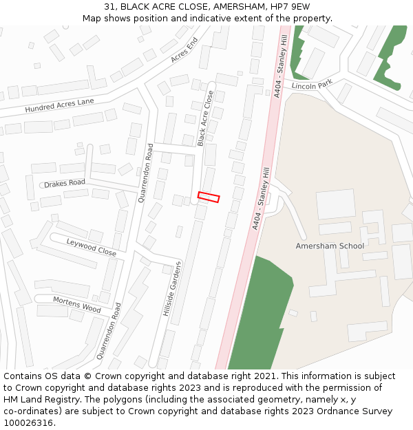 31, BLACK ACRE CLOSE, AMERSHAM, HP7 9EW: Location map and indicative extent of plot