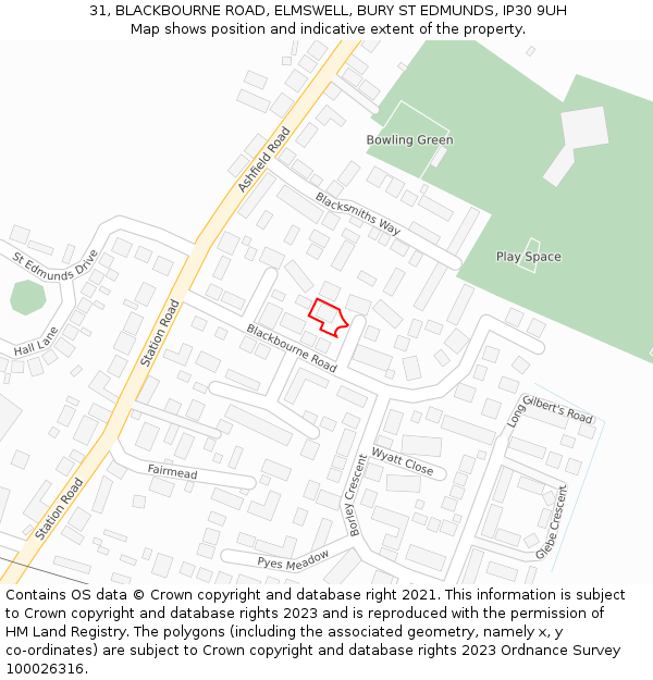 31, BLACKBOURNE ROAD, ELMSWELL, BURY ST EDMUNDS, IP30 9UH: Location map and indicative extent of plot