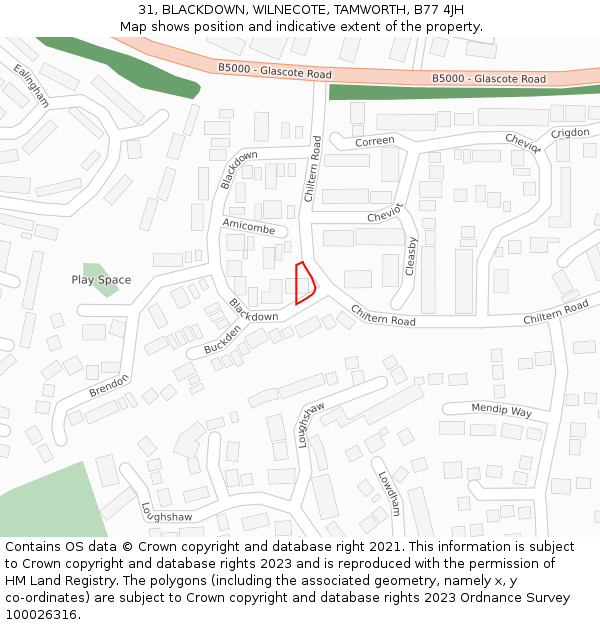 31, BLACKDOWN, WILNECOTE, TAMWORTH, B77 4JH: Location map and indicative extent of plot