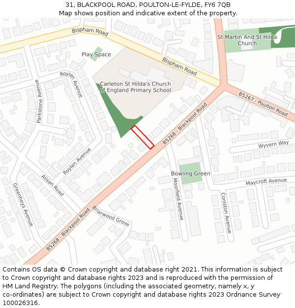 31, BLACKPOOL ROAD, POULTON-LE-FYLDE, FY6 7QB: Location map and indicative extent of plot