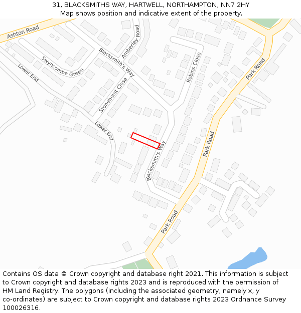 31, BLACKSMITHS WAY, HARTWELL, NORTHAMPTON, NN7 2HY: Location map and indicative extent of plot