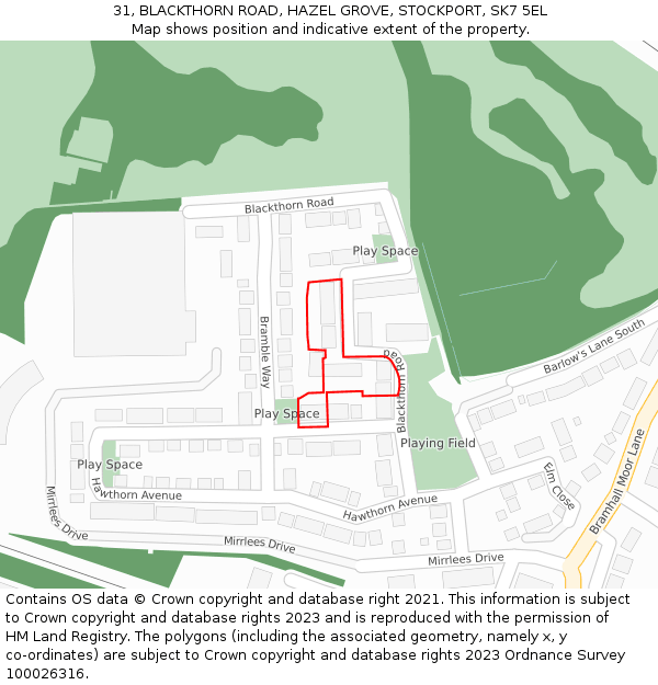 31, BLACKTHORN ROAD, HAZEL GROVE, STOCKPORT, SK7 5EL: Location map and indicative extent of plot