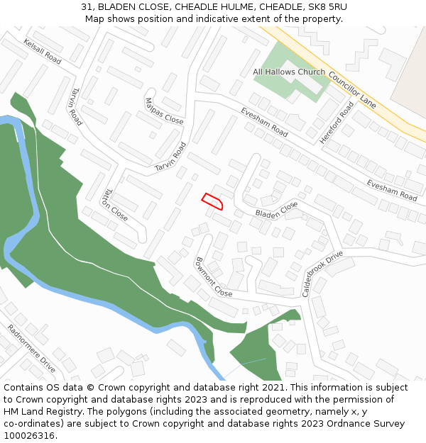 31, BLADEN CLOSE, CHEADLE HULME, CHEADLE, SK8 5RU: Location map and indicative extent of plot