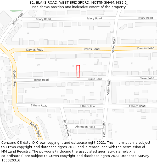 31, BLAKE ROAD, WEST BRIDGFORD, NOTTINGHAM, NG2 5JJ: Location map and indicative extent of plot