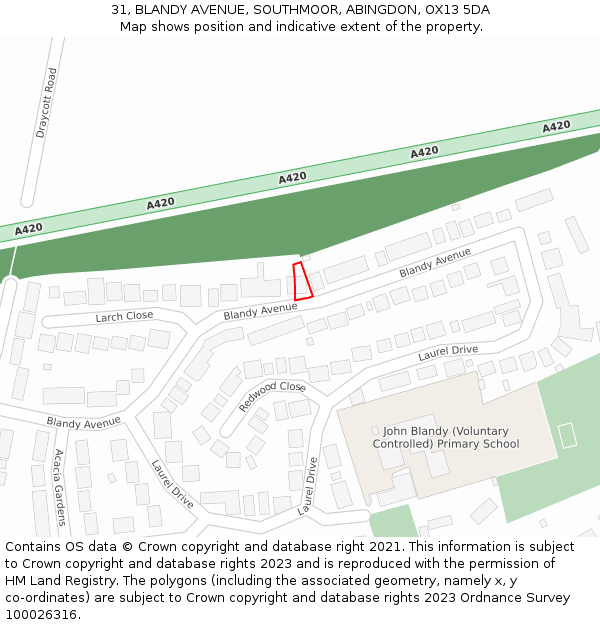 31, BLANDY AVENUE, SOUTHMOOR, ABINGDON, OX13 5DA: Location map and indicative extent of plot