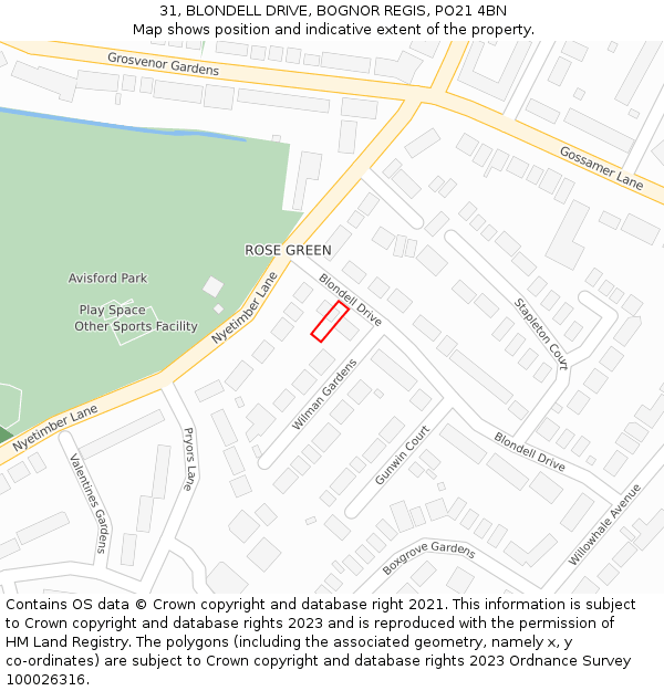 31, BLONDELL DRIVE, BOGNOR REGIS, PO21 4BN: Location map and indicative extent of plot