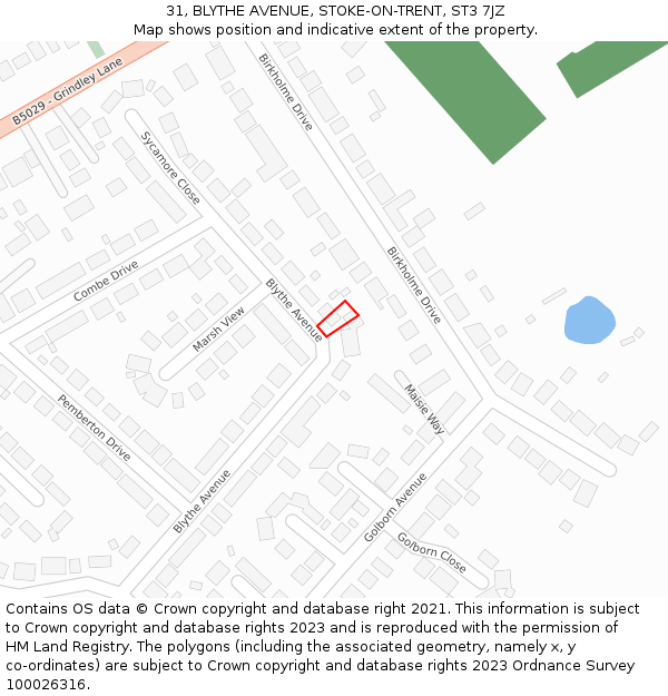 31, BLYTHE AVENUE, STOKE-ON-TRENT, ST3 7JZ: Location map and indicative extent of plot