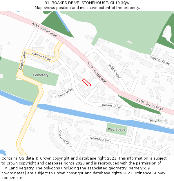 31, BOAKES DRIVE, STONEHOUSE, GL10 3QW: Location map and indicative extent of plot