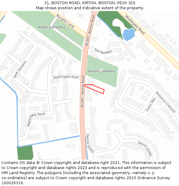 31, BOSTON ROAD, KIRTON, BOSTON, PE20 1ES: Location map and indicative extent of plot
