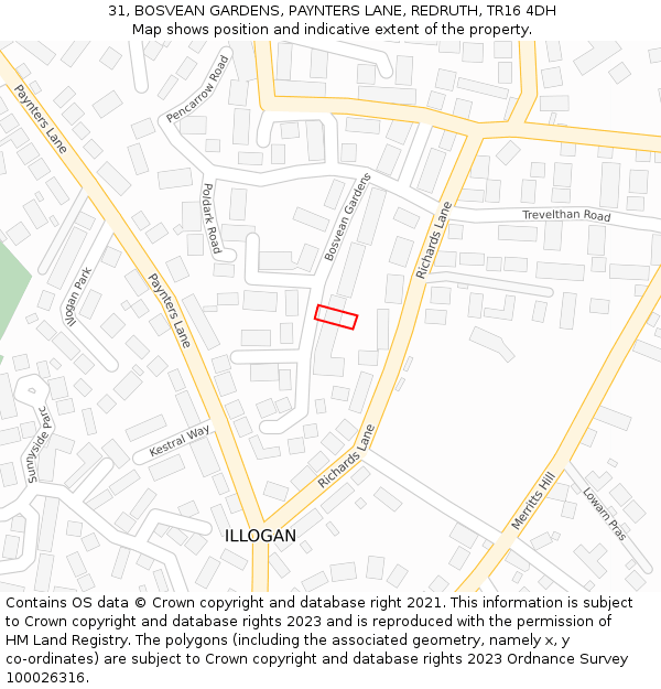 31, BOSVEAN GARDENS, PAYNTERS LANE, REDRUTH, TR16 4DH: Location map and indicative extent of plot