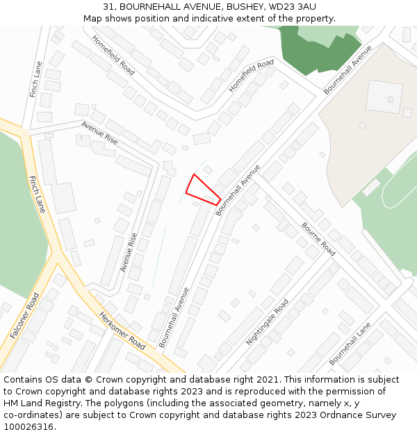 31, BOURNEHALL AVENUE, BUSHEY, WD23 3AU: Location map and indicative extent of plot