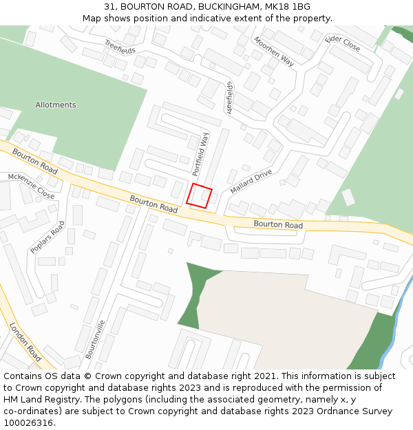 31, BOURTON ROAD, BUCKINGHAM, MK18 1BG: Location map and indicative extent of plot