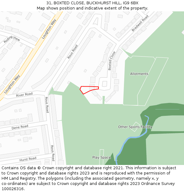 31, BOXTED CLOSE, BUCKHURST HILL, IG9 6BX: Location map and indicative extent of plot