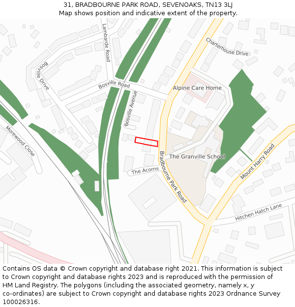 31, BRADBOURNE PARK ROAD, SEVENOAKS, TN13 3LJ: Location map and indicative extent of plot