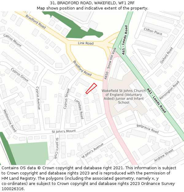 31, BRADFORD ROAD, WAKEFIELD, WF1 2RF: Location map and indicative extent of plot