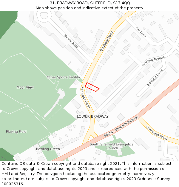 31, BRADWAY ROAD, SHEFFIELD, S17 4QQ: Location map and indicative extent of plot