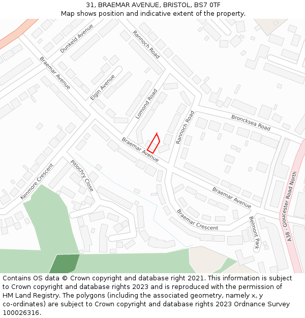 31, BRAEMAR AVENUE, BRISTOL, BS7 0TF: Location map and indicative extent of plot