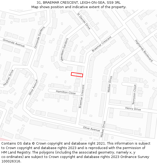 31, BRAEMAR CRESCENT, LEIGH-ON-SEA, SS9 3RL: Location map and indicative extent of plot