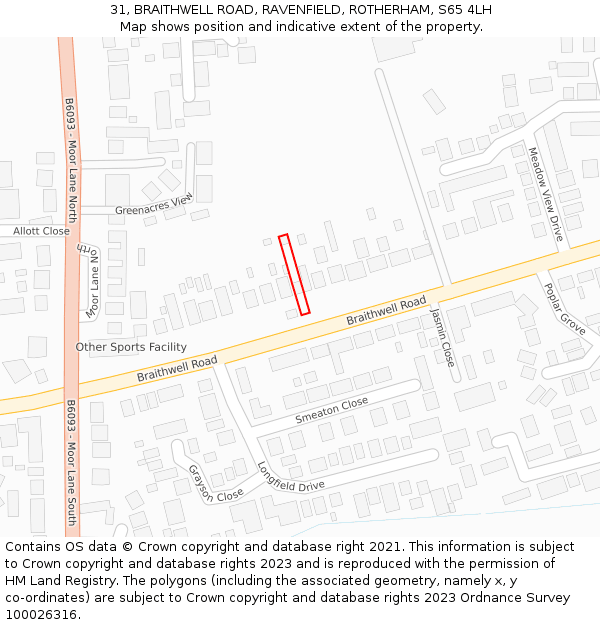 31, BRAITHWELL ROAD, RAVENFIELD, ROTHERHAM, S65 4LH: Location map and indicative extent of plot