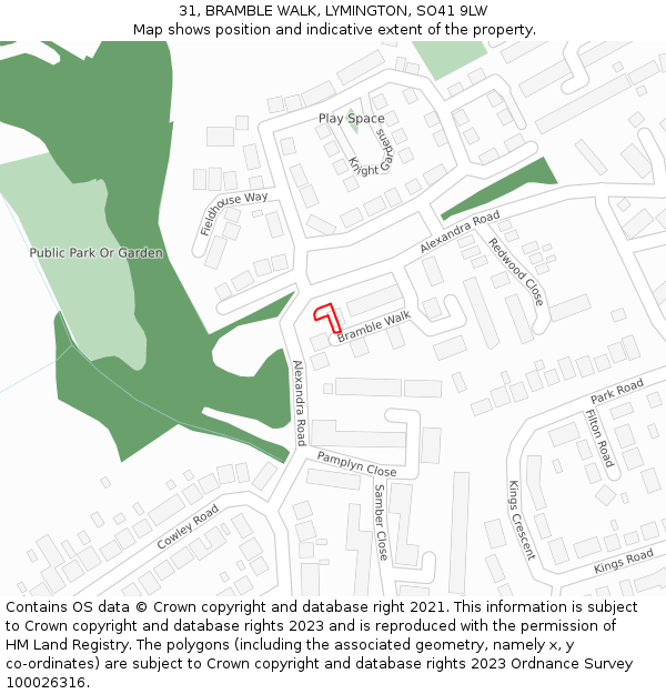 31, BRAMBLE WALK, LYMINGTON, SO41 9LW: Location map and indicative extent of plot