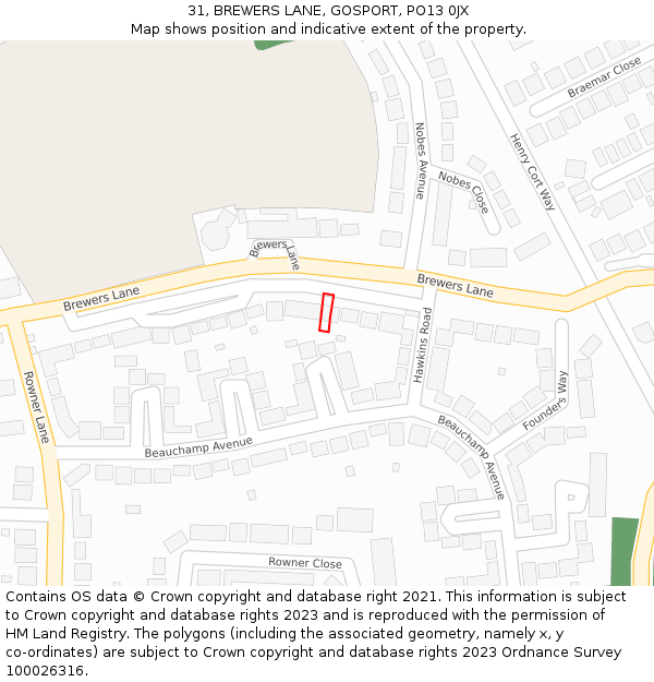 31, BREWERS LANE, GOSPORT, PO13 0JX: Location map and indicative extent of plot