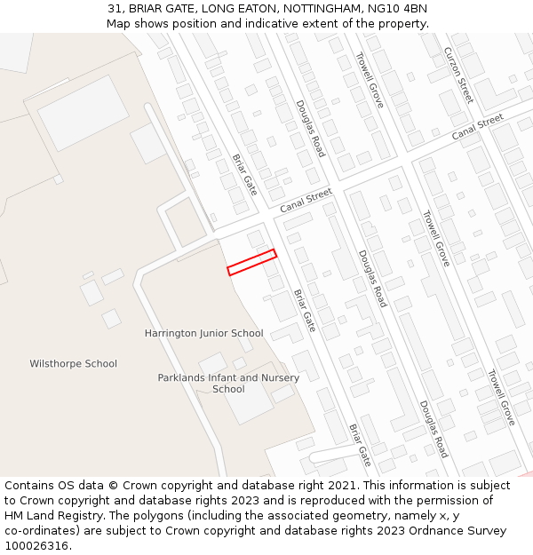 31, BRIAR GATE, LONG EATON, NOTTINGHAM, NG10 4BN: Location map and indicative extent of plot