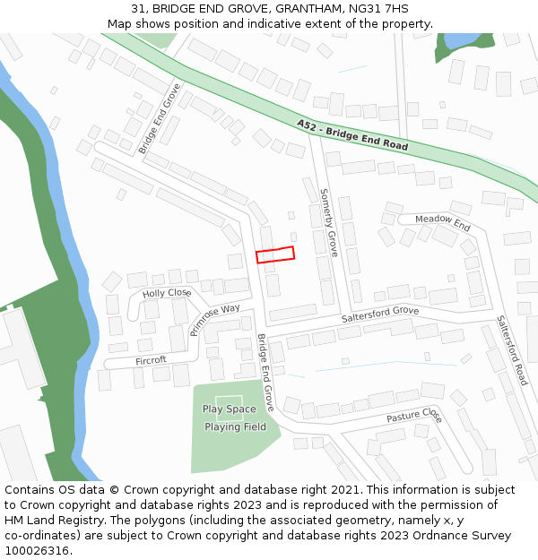 31, BRIDGE END GROVE, GRANTHAM, NG31 7HS: Location map and indicative extent of plot