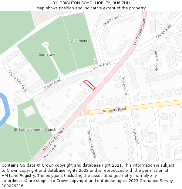 31, BRIGHTON ROAD, HORLEY, RH6 7HH: Location map and indicative extent of plot