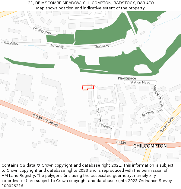 31, BRIMSCOMBE MEADOW, CHILCOMPTON, RADSTOCK, BA3 4FQ: Location map and indicative extent of plot