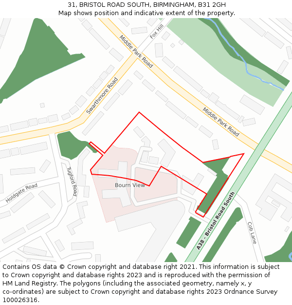 31, BRISTOL ROAD SOUTH, BIRMINGHAM, B31 2GH: Location map and indicative extent of plot