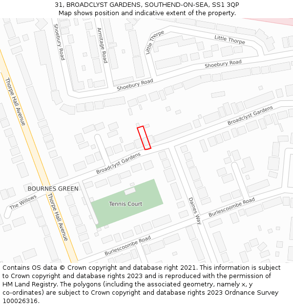 31, BROADCLYST GARDENS, SOUTHEND-ON-SEA, SS1 3QP: Location map and indicative extent of plot