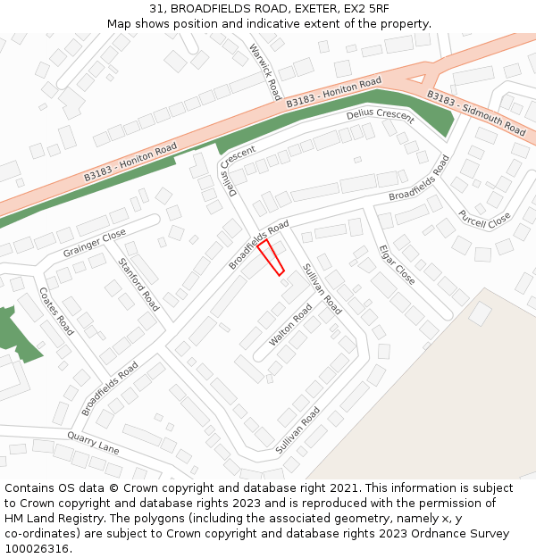 31, BROADFIELDS ROAD, EXETER, EX2 5RF: Location map and indicative extent of plot