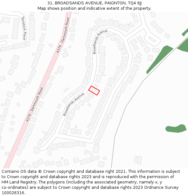 31, BROADSANDS AVENUE, PAIGNTON, TQ4 6JJ: Location map and indicative extent of plot