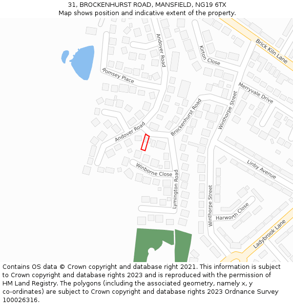 31, BROCKENHURST ROAD, MANSFIELD, NG19 6TX: Location map and indicative extent of plot